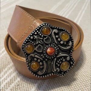 Harold's Tan Belt with Ornate Silver Buckle